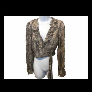 Blue Blush Ladies Ruffled Snake Print Wrap Top